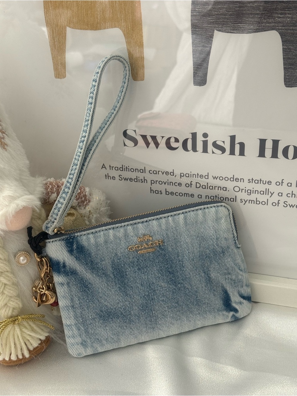 Coach Corner Zip Wristlet In Loved Denim With Charms CEF82 - Picture 4 of 5